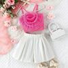 Trajes de Verano Europeos y Americanos Transfronterizos para Niñas y Niños Color Sólido Flor Tridimensional Shorts con Tirantes Moda Nuevo Estilo
