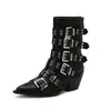 Botas Femininas Outono e Inverno Tamanhos 35-46, Botas Femininas de Couro Bico Fino Estilo Transfronteiriço, Salto Alto de Couro Verniz com Zíper Traseiro, Botas de Cano Médio Salto Quadrado Estilo Europeu e Americano