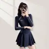 Traje de Baño Deportivo de Gama Alta Nuevo Conservador Estilo Cubre Vientre de Manga Larga Tipo Traje de Baño de Una Pieza Traje de Baño para Mujer Ins 2024 Aspecto Adelgazante