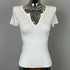 Corea del Sur Dongdaemun Producto Nuevo Amigable con la Piel Figura ~ Sexy Femenino Cuello Medio Abierto Ajustada Manga Corta Camiseta bc