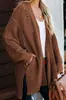Cárdigan de punto casual de longitud media con abertura, estilo europeo y americano, para mujer, abrigo delgado de punto hueco cálido de otoño para mujer