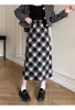 Falda de Lana a Cuadros Vintage para Mujer Estilo Americano Cintura Alta Largo Medio Falda de Cadera Línea A Otoño e Invierno Falda de Cintura Alta Adelgazante Ins