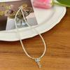 Colar feminino de clavícula com pérolas de prata quebradas, arco de cristal de zircônia suave, elegante e luxuoso, com todos os tipos de combinações