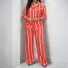 2026 Verano Nuevo Estilo Transfronterizo Europa y América Comercio Exterior Ropa de Mujer Sencilla Casual Camisa de Solapa Rayada y Conjunto de Pantalones