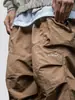 Pantalones casuales funcionales para hombre Han Lu, resistentes al agua, para exteriores, con diseño tridimensional, grandes bolsillos de parche y cintura con cordón, de corte holgado y pierna recta, perfectos para otoño