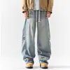 Jeans retro para hombre, nuevo estilo primavera y otoño, pantalones largos casuales lavados deconstruidos, pantalones anchos rectos holgados, modernos