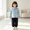 Jaqueta de algodão estilo chinês para meninas, novo casaco acolchoado estilo chinês de outono/inverno, forrado com fleece e espessado, para meninas, crianças pequenas e médias, roupas de casa infantis