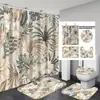 Cortina de Ducha de Tela Impermeable para Dropshipping Transfronterizo Cortina Divisoria de Baño Floral Cortina Barrera de Agua para Ducha Juego de Cuatro Piezas para Baño No Requiere Taladro
