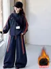 Conjunto Informal de Invierno para Niña Grande con Felpa Casual Ropa Infantil Niños Niñas Top de Cuello Alto Pantalones Casuales Ropa Deportiva Conjunto de Dos Piezas