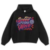 Sudadera con capucha con estampado de eslogan desgastado, Marca de moda High Street con lavado vintage, Top unisex de corte holgado, En stock