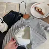 Ropa interior térmica de invierno Muno para niños, ropa de abrigo para niños, estilo coreano para niños, top de cuello medio alto engrosado, bebé con rayas, manga larga