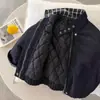 Jaqueta Matelassê Infantil 26 Outono/Inverno Masculina Estilosa Gola Alta Jeans Algodão Casaco Bebê Criança Pequena Jaqueta Quente Jaqueta de Motociclista