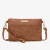 Bolso cruzado de encaje transfronterizo con retazos de PU, moderno y versátil, con detalles de hilo de algodón calado, se puede personalizar con etiquetas y está disponible para recogida en tienda