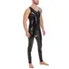 Productos Transfronterizos Tallas Grandes para Hombre Mono de Cuero Brillante de PVC Sexy de Ajuste Abierto Mono Ajustado Pantalones de Cuero Talla Precisa