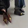 Botines de tacón grueso con punta de estilo francés para mujer 2026 Otoño/Invierno Nuevos Botines Adelgazantes Botas Individuales Cómodas Botas de Cuero Cálidas con Felpa