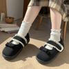 Zapatillas de Algodón Estilo Mary Jane con Encaje para Mujer Otoño e Invierno 2025 Nuevos Zapatos de Algodón Gruesos Antideslizantes para Interiores Zapatos de Estudiante