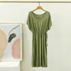 Saia Midi Longa de Modal Saia Plissada Elástica Solta Saia de Manga Curta em Linha A Roupa de Verão para Usar por Cima vestido