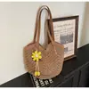 Bolso Tejido de Nuevo Estilo Transfronterizo para Mujer, Gran Capacidad, Ligero, Bolso Casual de Vacaciones para la Playa, Moderno Bolso de Hombro Calado