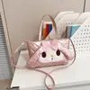 Laço rosa fofo, orelhas grandes, macio e adorável, prático, grande capacidade, de ombro único, design de gato de desenho animado, bolsa pequena para meninas