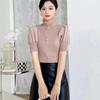 Puro desejo chiffon manga bufante costura malha camisa de fundo elegante novo design sentido nicho suéter chique para as mulheres verão