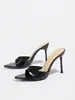 Tacones Altos para Mujer para Primavera y Verano, Punta Fina, Tacón Delgado, Correa Única, Acabado Espejo, Estampado de Dinero, Mules, de Moda, Versátiles, Elegantes Sandalias de Tacón Alto