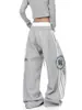 Calça de Moletom Cool Estilo Americano para Mulheres com Cintura de Retalhos, Cordão, Perna Reta, Perna Larga, Esportes, Dança, Calças Longas Casuais