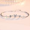 Pulsera de Plata 925 Chapada con Trébol de Cuatro Hojas en Forma de Corazón para Mujer Estilo Coreano Simple Estudiante Estilo Mori Regalo de San Valentín para Novia