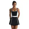 Vestido de tenis de color block transfronterizo europeo y americano con forro anti-exposición, vestido de yoga para mujer, vestido corto deportivo para fitness, vestido de una pieza