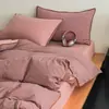 Conjunto de Quatro Peças de Algodão Lavado Tingido em Fio com Borda de Concha Xadrez Casual Conjunto de Três Peças de Lençóis de Cama Cobertura de Colcha de Algodão Puro para Dormitório Estudantil