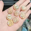 Placa Redonda de Vidrio con Relieve Dorado 18*18mm Accesorios para Joyería DIY Colgante Hecho a Mano Cuerda para Ensartar Materiales para Fundas de Teléfono