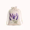 Nueva bolsa de algodón con cordón para guardar regalos de fiesta de bodas, bolsa pequeña de tela con patrón de lavanda y cordón