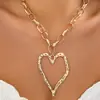 Joia Transfronteiriça Europeia e Americana Simples Exagerada Padrão Martelado Pingente de Coração Personalidade Versátil Moda Liga de Zinco Colar Atacado
