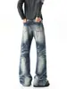 Directo del fabricante: jeans de pierna recta, lavados y desgastados, con detalle de remaches estilo americano de moda para hombre, corte holgado, pantalones de pierna ancha versátiles