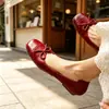Zapatos de ballet para mujer estilo francés de piel suave con lazo y tacón grueso, otoño 2026, zapatos enrollables de piel auténtica con suela blanda