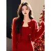 Celebridade de temperamento coreano senhora gentil estilo Hong Kong toque de pequeno Chanel conjunto de duas peças vestido de tricô de alta qualidade