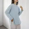 Novos Produtos Japoneses e Coreanos Outono e Inverno 2025 Camisetas Básicas Femininas de Manga Longa Tops Internos Soltos de Comprimento Médio Que Podem Ser Usados por Fora Novo Estilo
