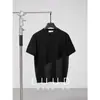 Camiseta de Tricô Manga Curta Masculina, Seda de Gelo, Textura de Listras Verticais de Verão, Estilo Old Money, Caimento Slim, Para Negócios, Atacado de Fábrica Transfronteiriço