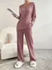 Traje Otoño e Invierno 2025 Transfronterizo Nuevo Hogar Moda Casual Pantalones Rectos Elegante Holgado Cuello en V Raya en Axila Conjunto de Dos Piezas
