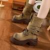 Botas de Cano Médio com Solado Grosso para Mulheres, Novas Botas Western Cowboy Retrô Outono e Inverno 2026, Botas de Montaria Versáteis com Salto Grosso