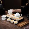 Juego de té de viaje, juego de té de kung fu de porcelana blanca jade con grasa de oveja, venta al por mayor, tetera portátil para exteriores, regalo de negocios, impresión