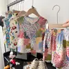 Traje de Verano para Niños y Niñas, Conjunto de Dos Piezas de Shorts Florales sin Mangas de Algodón y Seda, Delgado, Agradable para la Piel y Cómodo para Niños Medianos y Grandes