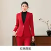 Blazer Rojo Mujer Otoño 2025 Pantalón de Campana de Gama Alta Traje Profesional Set Anfitrión de Reunión Anual CEO Ropa Formal