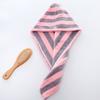 Capuz para secar cabelo em fleece de coral, toalha de cabelo absorvente e de secagem rápida para mulheres, lenço de cabeça, touca listrada para secar cabelo para adultos, atacado