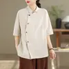 Nuevo Top Artístico de Estilo Chino de Nicho con Botones y Manga Corta, Camisa Diagonal Retro con Botones, Versátil Camisa de Verano con Cuello