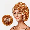 Gorro de noche de satén con encaje de doble capa transfronterizo, gorro de ducha, gorro de belleza para maquillaje, sombrero casero de seda sintética, gorro de noche, gorro para proteger el cabello