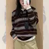 Nuevo Suéter de Punto de Manga Larga Otoño 2025 para Mujer, Estilo Relajado con Cuello Campana, Suéter Rayado de Bloques de Color, Tendencia Juvenil