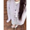 Jaqueta Suéter Roxo Gola Redonda para Mulheres 2025 Primavera e Outono Novo Estilo Estilo Preguiçoso e Gentil Cardigan Tricô Macio e Sedoso Top Curto