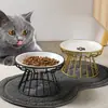 Cuenco cerámico para mascotas, cuenco nórdico para gatos, cuenco cerámico elevado para comida de gato, plato para snacks y comida enlatada, anti-tensión cervical, cuenco para comida de gato anti-derrames