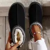 Botas de Neve femininas vestuário externo sola grossa sapatos com pelo aumentado outono e inverno Novo pelo integrado bico fechado meias-pantufa tamanho grande forrado de fleece