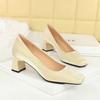 6293 Primavera y Otoño Nuevo Estilo Francés Elegantes de Moda Zapatos de Salón Punta Cuadrada Satén Tacón Grueso Poco Profundos Lisos Tacón Medio Zapatos de Mujer para el Trabajo